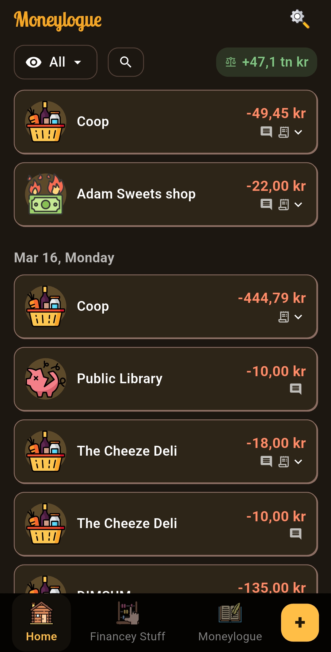 Moneylogue home screen