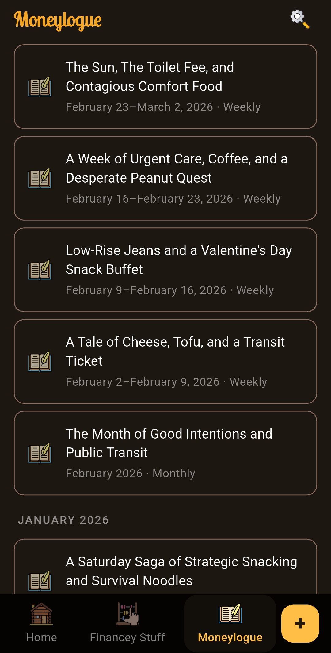 Moneylogue stories screen